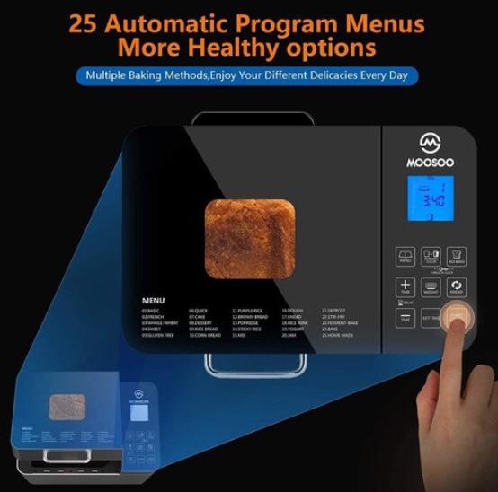 Máquina de fazer pão - 25 programas, tela de toque inteligente multifuncional com temporizador de 15 horas