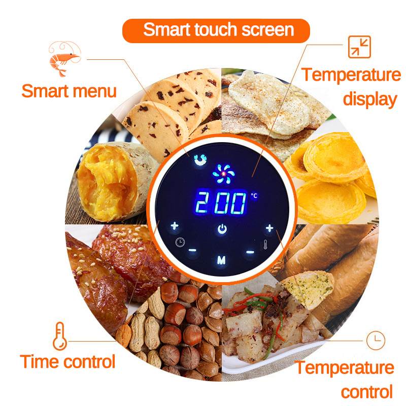 Fritadeira de ar com tela de toque LED, temporizador, controle de temperatura, potência 1350W