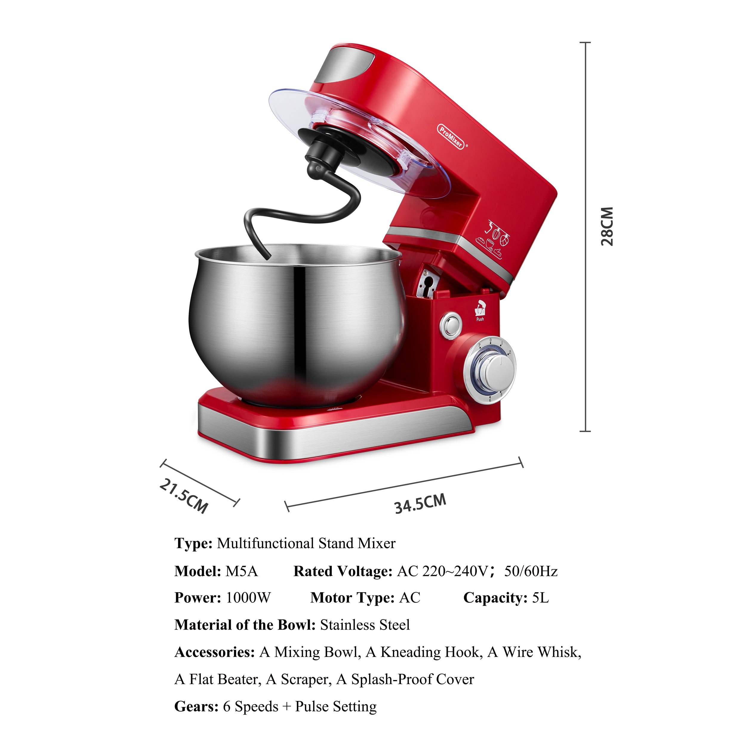 Batidora planetaria ProMixer M5A Capacidad 5L, potencia 1000W, 6 velocidades