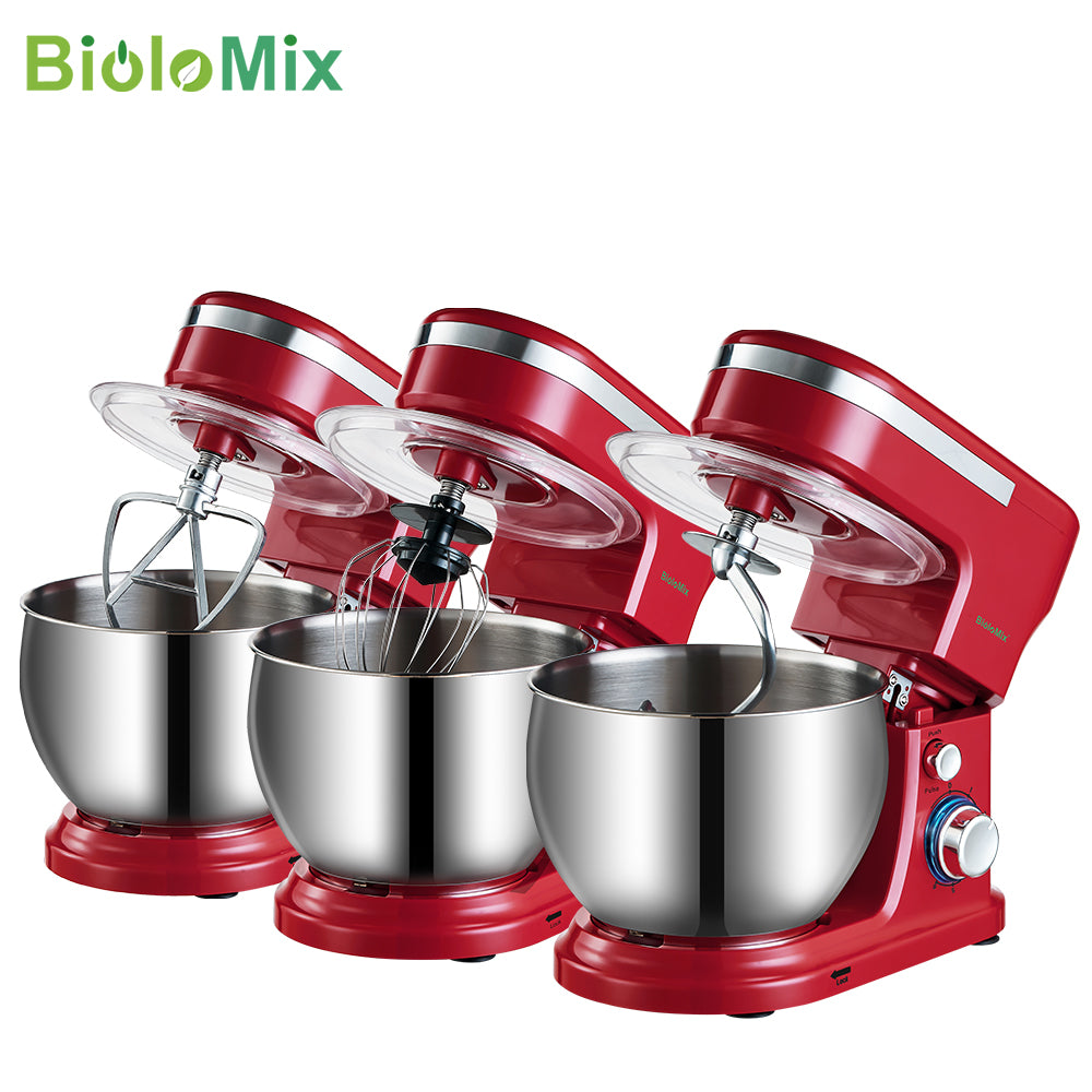 BioloMix 1200W  5L Stainless Steel Bowl 6-speed Kitchen Food Stand Mixer Cream Egg Whisk Whip Dough Kneading Mixer Blender