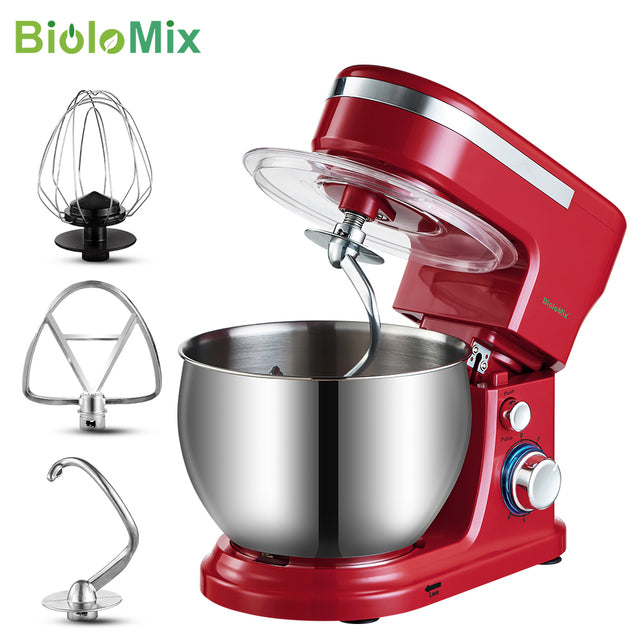 BioloMix 1200W 5L tazón de acero inoxidable 6 velocidades cocina batidora de pie crema batidor de huevos batidora amasadora de masa batidora 